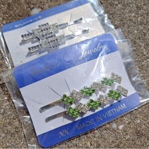 2 Hair Pins for Sale - Bling Green & Lavender